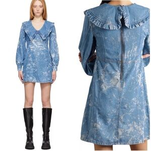 Ganni Acid Wash Light Bleach Mini Denim Dress with Collar size 32